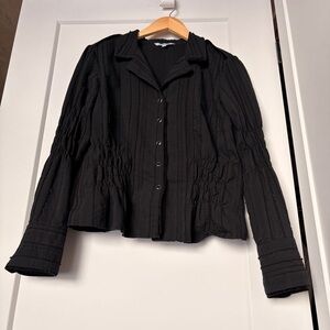 Whimsigoth Dark Academia Black Ruched Button-up Blouse - Romantic Goth - M